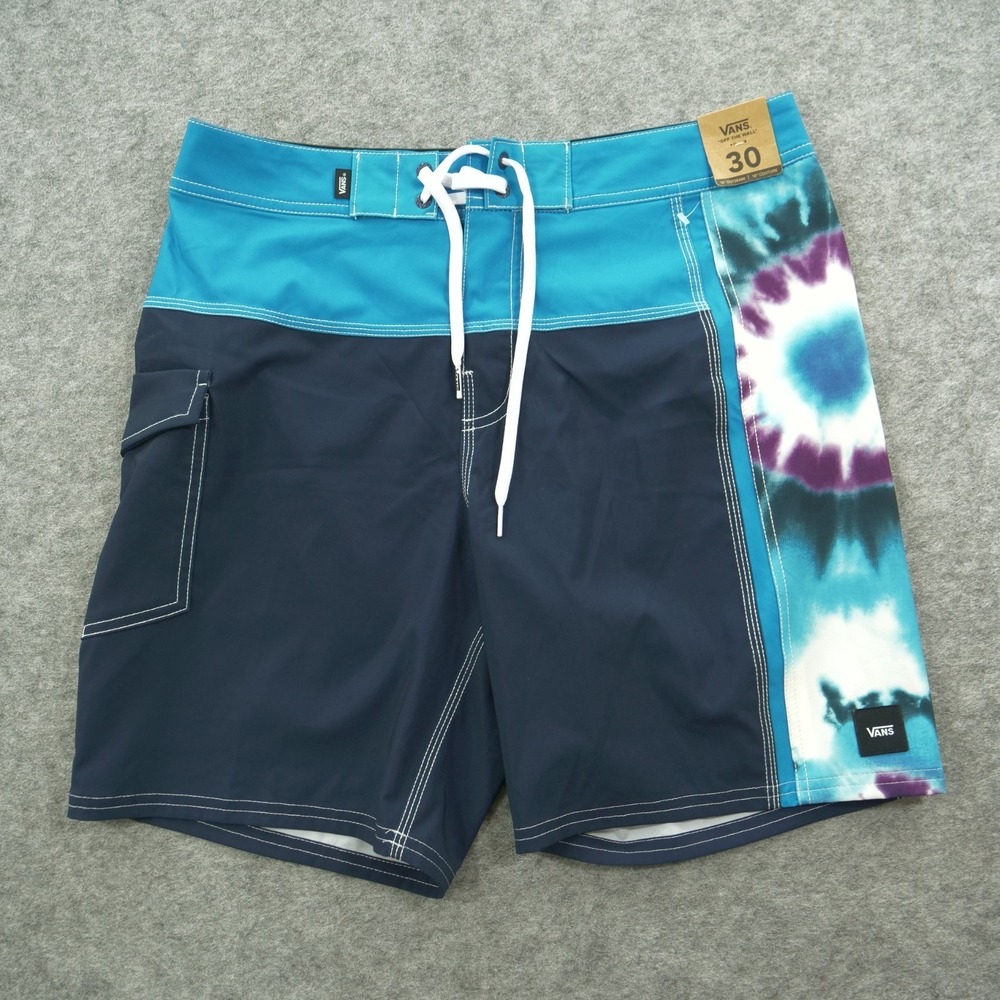 Vans Board Shorts Mens 30 Blue Board Pockets Elastic Swim Surf Drawstring New